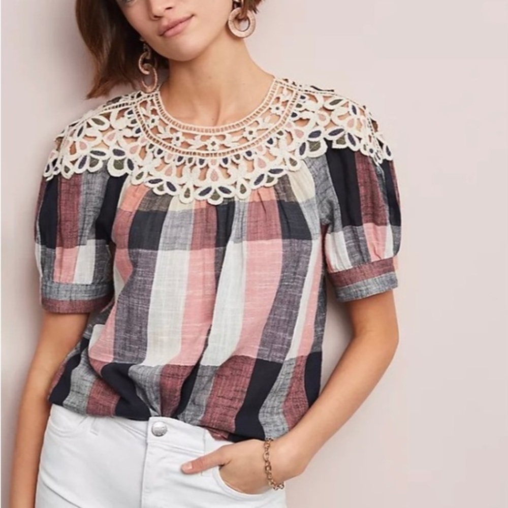 Anthropologie Maeve Cotton Plaid Swing Top EUC Women’s Size - S